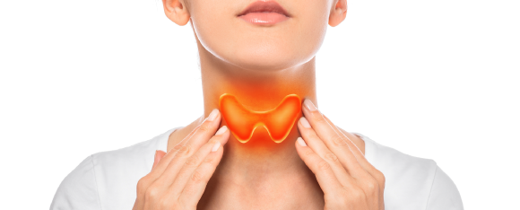 girl touching neck with irritated thyroid 
